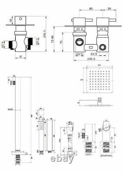 Chrome Thermostatic Shower Mixer Square Bathroom Concealed Twin Head Valve Set