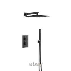 Concealed Bathroom Thermostatic Mixer Shower Set Square Black Twin Head Valve