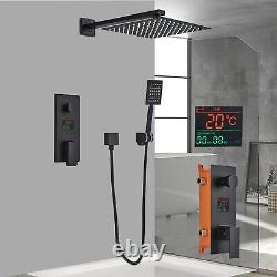 Concealed Shower Tap Mixer Black Set Valve LCD Display with Railfall Bathroom