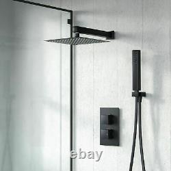 Concealed Thermostatic Shower Mixer Square Black Bathroom Twin Head Valve Set