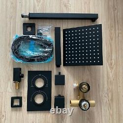 Concealed Thermostatic Shower Mixer Square Black Bathroom Twin Head Valve Set