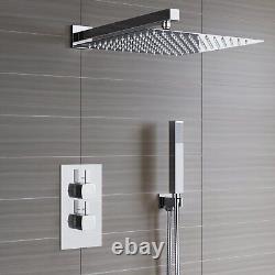 Concealed Thermostatic Shower Mixer Square Chrome Bathroom Twin Head Valve Set