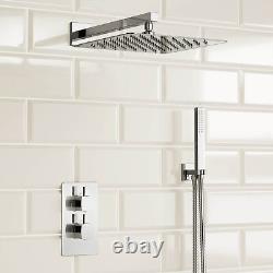 Concealed Thermostatic Shower Mixer Square Chrome Bathroom Twin Head Valve Set