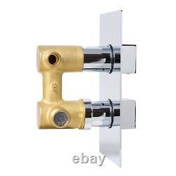 Concealed Thermostatic Shower Mixer Square Chrome Bathroom Twin Head Valve Set