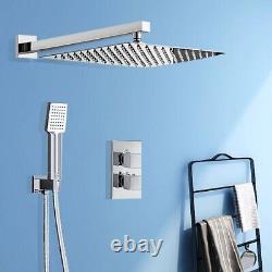 Concealed Thermostatic Shower Mixer Twin Head Chrome Valve 8 Square Overhead