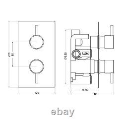 Concealed Thermostatic Shower Mixer Valve 2 Outlet 2 Round Handles WRAS