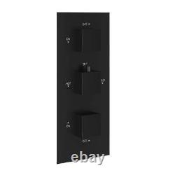 Concealed Thermostatic Shower Mixer Valve Black Square Dual Control Solid Brass