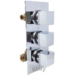 Concealed Thermostatic Shower Mixer Valve Square Dials 1 / 2 Way Outlet Chrome