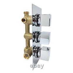 Concealed Thermostatic Shower Mixer Valve Square Dials 1 / 2 Way Outlet Chrome