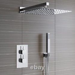 Concealed Thermostatic Shower Mixer Valve Thin Overhead 2 Way 2 Handles