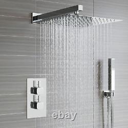 Concealed Thermostatic Shower Mixer Valve Thin Overhead 2 Way 2 Handles