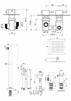 Concealed Thermostatic Shower Mixer Valve Thin Overhead 2 Way 2 Handles