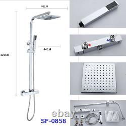 Exposed Thermostatic Shower Mixer Bathroom Twin Head Square Bar Set Wall Mounted