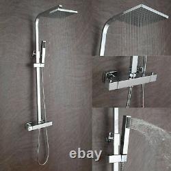 Exposed Thermostatic Shower Mixer Tap Bathroom Twin Head Square Bar Combo Set UK