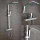 Exposed Thermostatic Shower Mixer Tap Bathroom Twin Head Square Bar Combo Set Uk