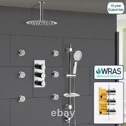 Flora 3 Dial 3 Way Concealed Thermostatic Shower Mixer Slim Twin Head Body Jets