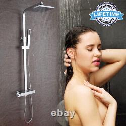 Home Bathroom Thermostatic Mixer Shower Set Square Twin Head Exposed Valve UK