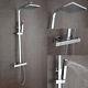 Large-thermostatic Exposed Shower Mixer Bathroom Twin Head Square Bar Set Chrome
