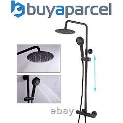 Matte Black Bathroom Thermostatic Mixer Shower Set Round Twin Head Exposed Valve