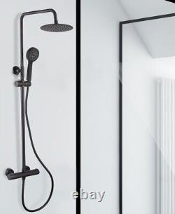 Matte Black Bathroom Thermostatic Mixer Shower Set Round Twin Head Exposed Valve