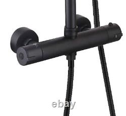 Matte Black Bathroom Thermostatic Mixer Shower Set Round Twin Head Exposed Valve