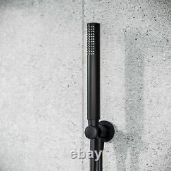 Matte Black Round 200mm Shower with Hand Held Set Thermostatic Mixer Valve Temel