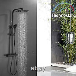 Matte Black Thermostatic Shower Mixer Square Bathroom Twin Dual Head Valve Set