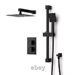 Matte Black Voilet 2 Dial Thermostatic Mixer Outlet Square Shower Rail & Handset