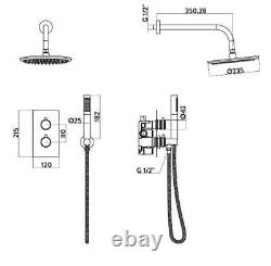 Modern Bathroom Thermostatic Shower Mixer Concealed Valve Twin Outlet Brass Head