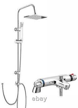 Modern Chrome Bath Shower Mixer Tap & 3 Way Square Rigid Riser Shower Rail Kit