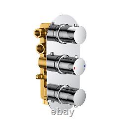 Modern Chrome Round 3-Way 3-Dial Concealed Thermostatic Shower Mixer Valve