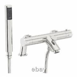 Modern Round Thermostatic Chrome Bath Shower Mixer Tap Deck Mounted Mixer Set