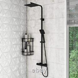 Modern Shower Mixer Thermostatic Exposed Square Bathroom Twin Head Valve Black