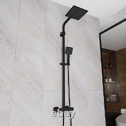 Modern Square Matte Black Exposed Thermostatic Mixer Shower Set + Easy Fitting