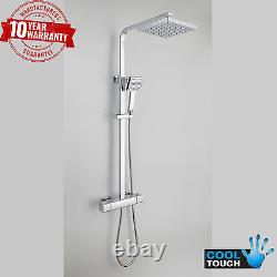 Modern Square Thermostatic Rigid Riser Shower Mixer Dual Bar Valve Cool Touch