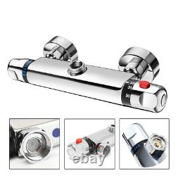 Modern Thermostatic Exposed Bar Shower Mixer Valve Tap Chrome Bottom 1/2 Outlet