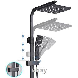 Modern Thermostatic Mixer Shower Set Square Black Finish Twin Head Exposed Valve