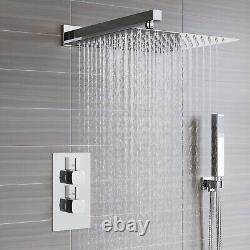 New Bathroom Concealed Square Thermostatic Shower Mixer Valve Tap Chrome Set