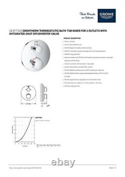 New Grohe 24077000 Grohtherm Thermostatic Bath Mixer for 2 Outlets Chrome