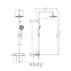 Nuie Matt Bathroom Black Thermostatic Bar Mixer Shower Kit & Fixed Head Modern