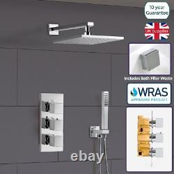 Olive 3 Way Square Concealed Thermostatic Mixer Valve Hand Held Bath Shower Kit