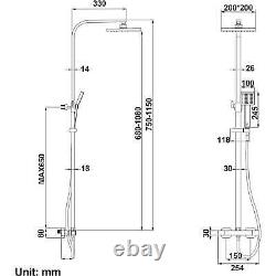 Ronvie Thermostatic Shower System Set, Chrome Rainfall Head Anti-Scald Mixer Tap