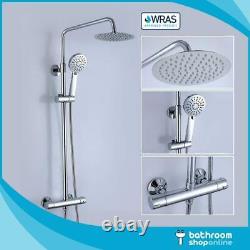 Round Chrome Thermostatic Shower Mixer with Rigid Riser Rail Kit, SH104