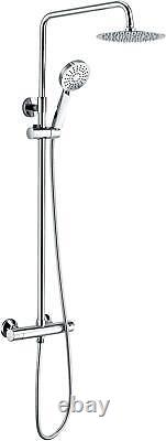 Round Chrome Thermostatic Shower Mixer with Rigid Riser Rail Kit, SH104