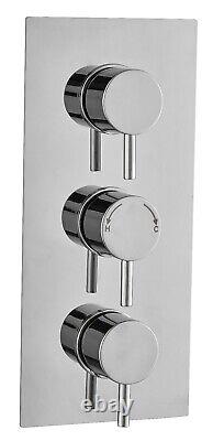 Round Concealed Thermostatic Shower Mixer Valve 3 Handle 2 Way Outlet Brass