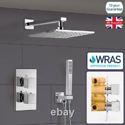 Round Square 2 Dial 2 Way Concealed Thermostatic Shower Head Mixer Valve Set