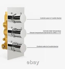 Scudo Concealed Round Thermostatic Shower Mixer 2 Outlet, Triple Valve