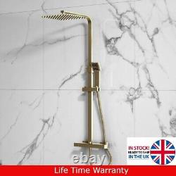 Shower Mixer Brushed Brass Square Thermostatic Bar Complete Adjustable Overhead