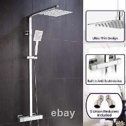 Square Exposed Twin Head Mixer Shower and Thermostatic Bar Set