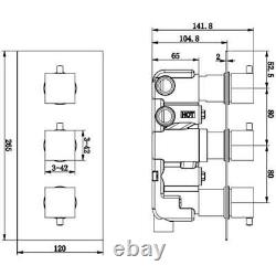 Square Thermostatic Mixer Shower Valve Concealed Triple Outlet Silver, Chrome